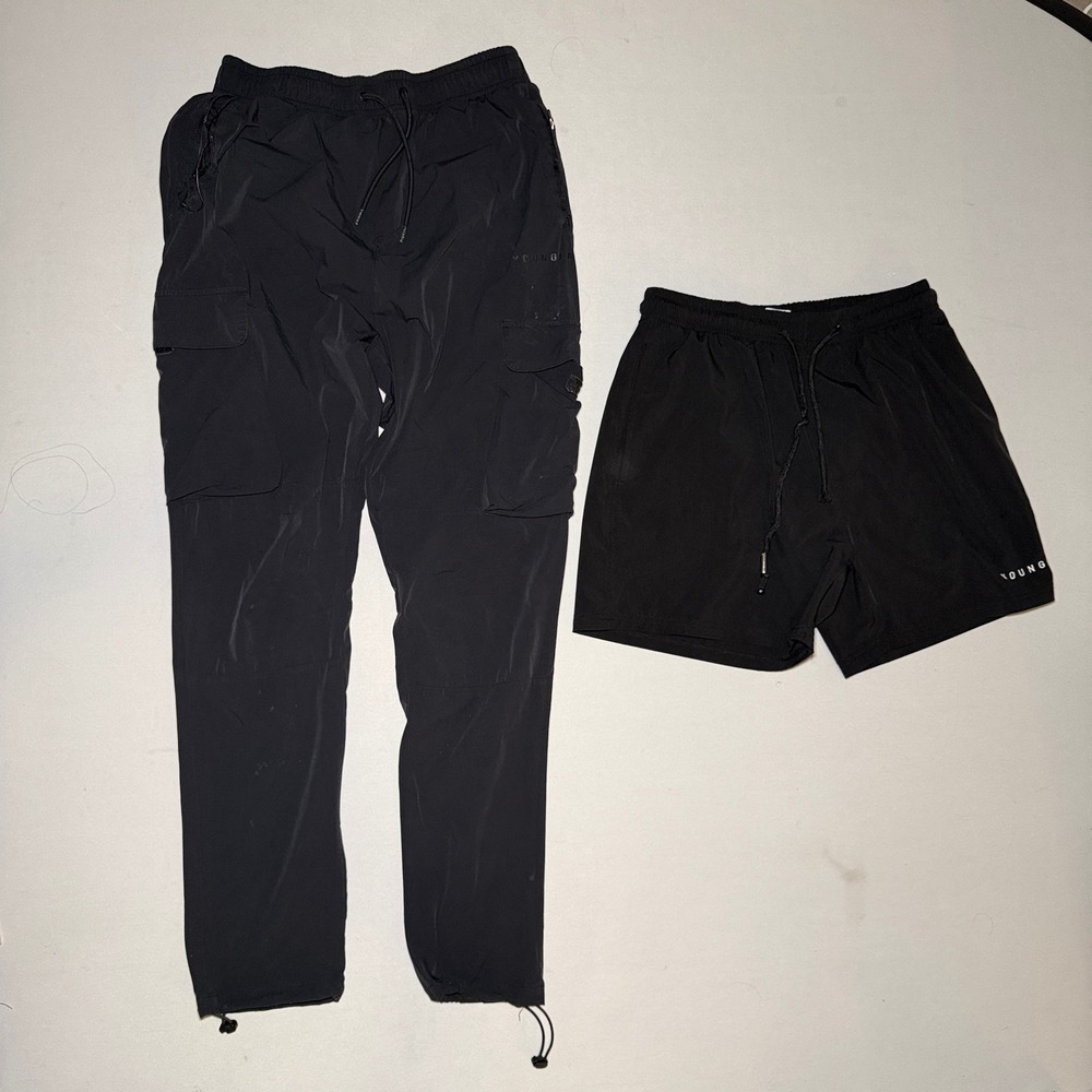 YoungLA Cargo Joggers and Shorts Bundle Mens Black Athletic Gym Streetwear FAULT